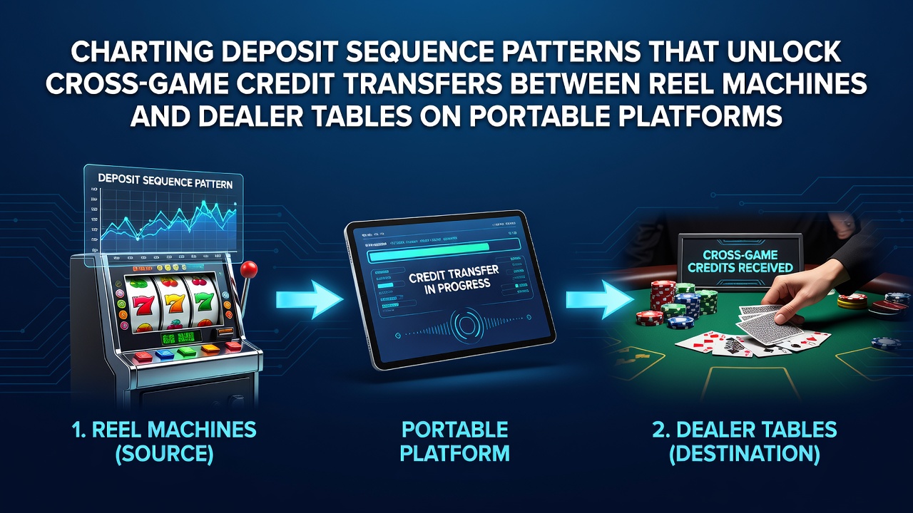 Mobile casino interface showing deposit sequences linking reel machines to dealer tables on portable devices