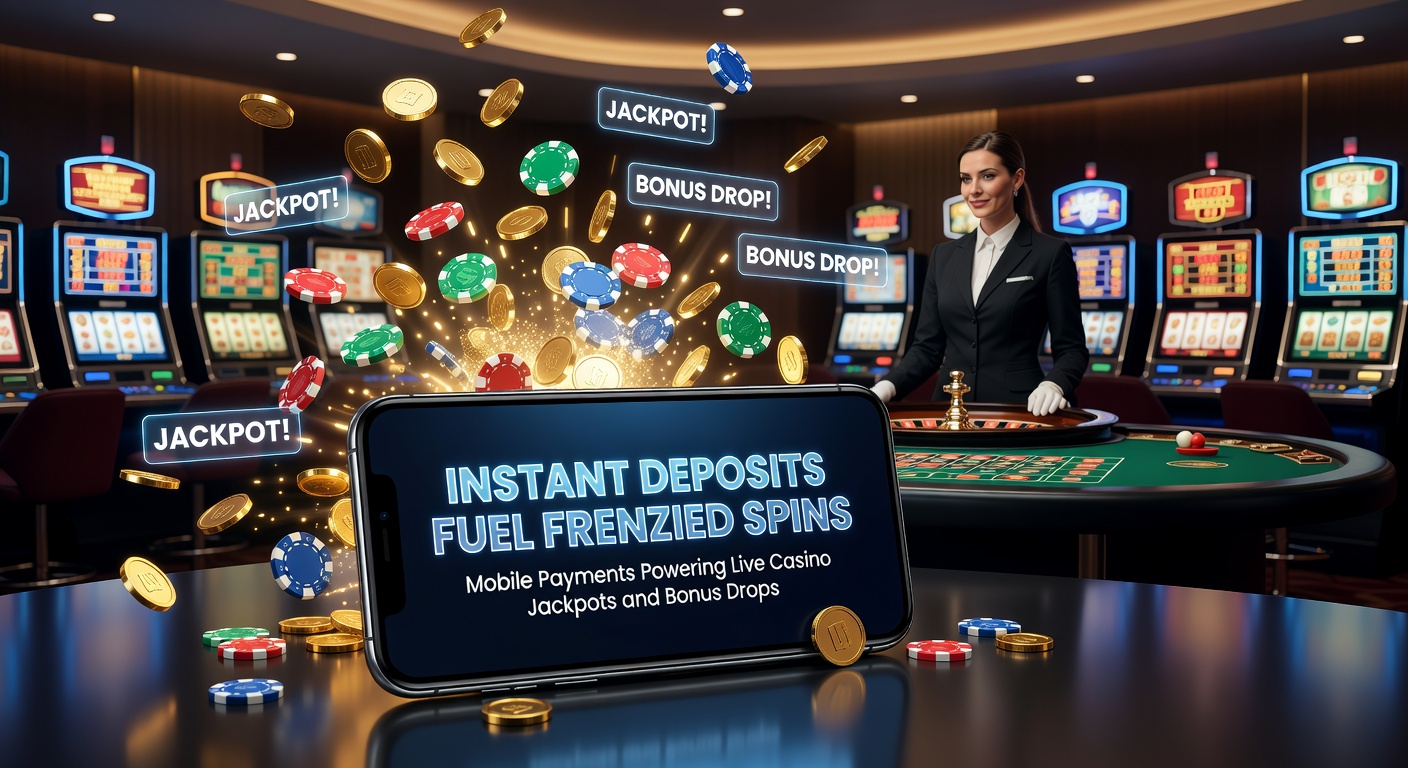 Smartphone displaying a live casino app with instant deposit confirmation and spinning roulette wheel in the background