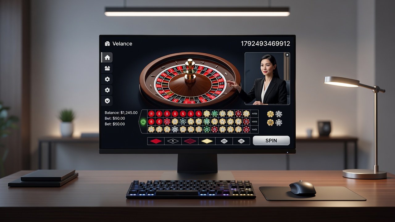 Live dealer table in an online casino setting with players interacting via video stream