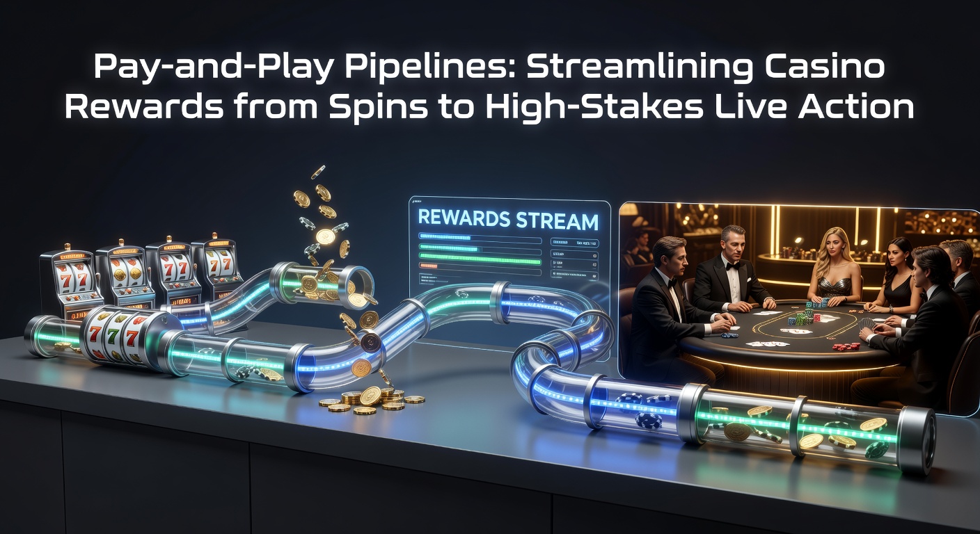 Digital pipeline graphic showing funds flowing seamlessly from slot machines to live dealer blackjack tables in an online casino interface