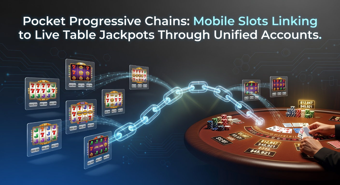 Illustration of a unified account dashboard showing progressive jackpot chains connecting mobile slots to live dealer tables
