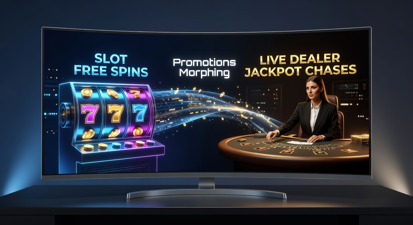 Dynamic scene of a mobile screen displaying free slot spins transitioning to a live dealer roulette wheel with jackpot counter ticking upward