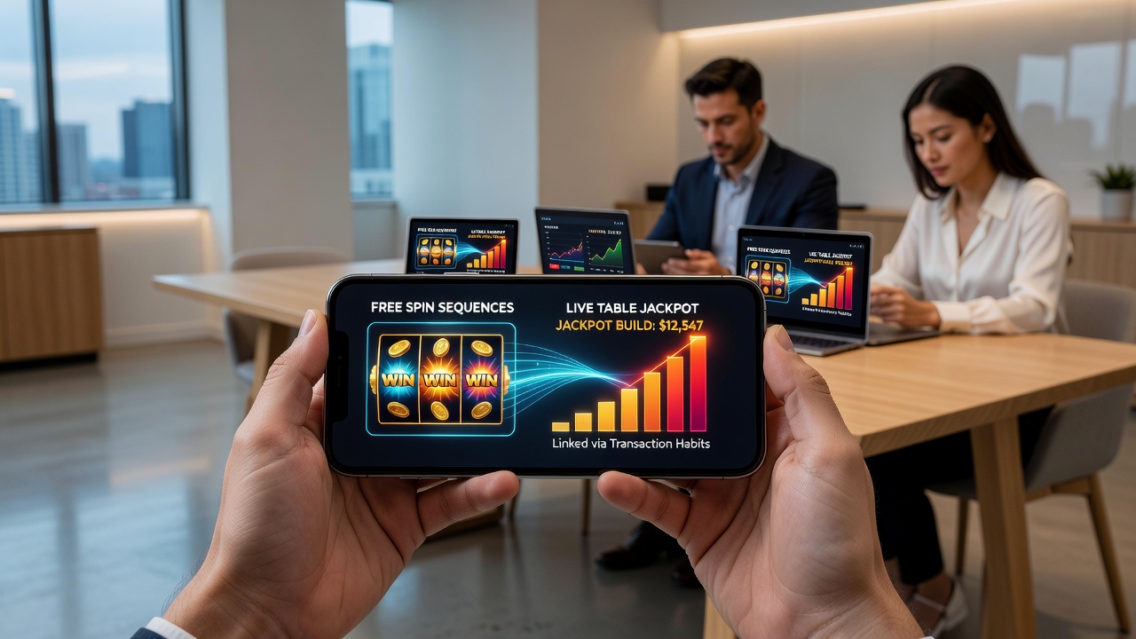 Live casino table interface on smartphone showing jackpot progression from slot transactions