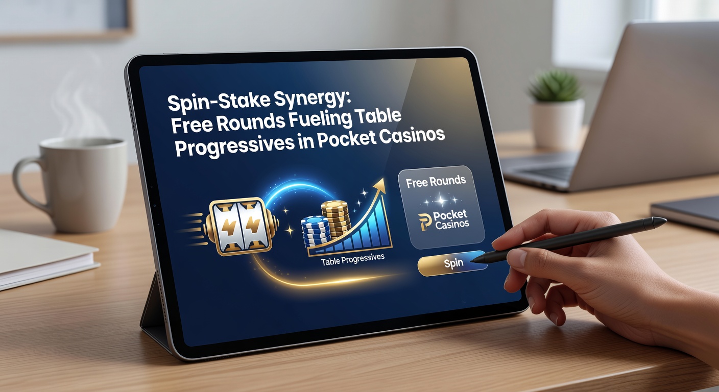 Close-up of a mobile casino interface displaying free spin triggers on slots merging with rising progressive bars on roulette and blackjack tables, illustrating the spin-stake connection
