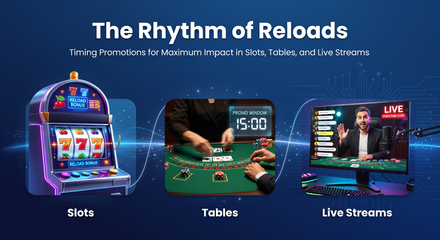 Vibrant slot reels spinning under flashing reload bonus notifications, capturing the high-energy pulse of timed promotions