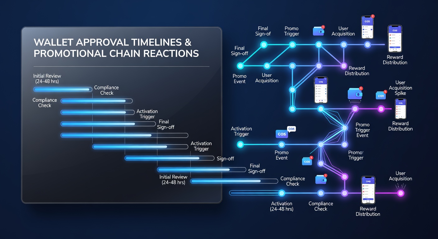Flow diagram of wallet approval process feeding into casino bonus chain reactions